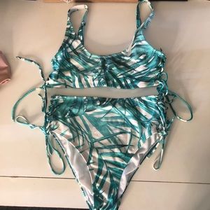 Pacsun LA Hearts Green & White High Waisted Bikini